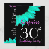 SURPRISE 30th Birthday Party Mint Green Sunflower Kaart (Voorkant / Achterkant)