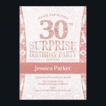 Surprise 30th Birthday Party - Roos Goud Wit Kaart<br><div class="desc">Surprise 30th Birthday Party Invitation in wit en roos goud. Elegante uitnodigingskaart met faux glitter roos en diamanten. Klassiek ontwerp perfect voor een stijlvol feest. Stuur me een bericht als je een aangepaste leeftijd nodig hebt.</div>
