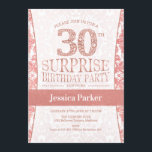 Surprise 30th Birthday Party - Roos Goud Wit Kaart<br><div class="desc">Surprise 30th Birthday Party Invitation in wit en roos goud. Elegante uitnodigingskaart met faux glitter roos en diamanten. Klassiek ontwerp perfect voor een stijlvol feest. Stuur me een bericht als je een aangepaste leeftijd nodig hebt.</div>