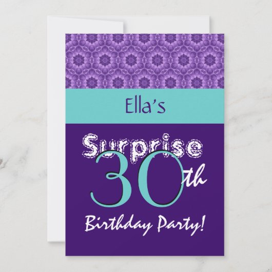 SURPRISE 30th Birthday Purpleand Turquoise G805 Kaart (Voorkant)