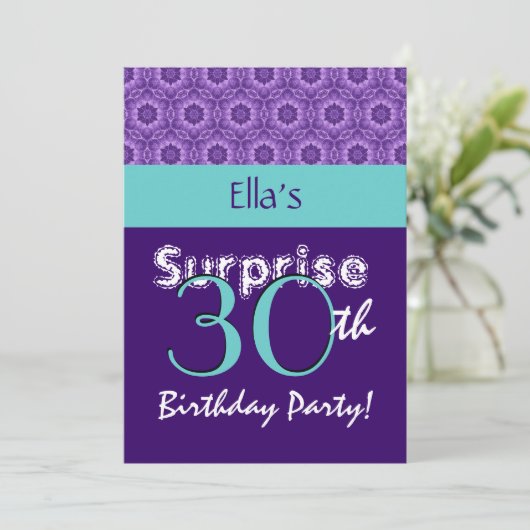 SURPRISE 30th Birthday Purpleand Turquoise G805 Kaart (Staand voorkant)