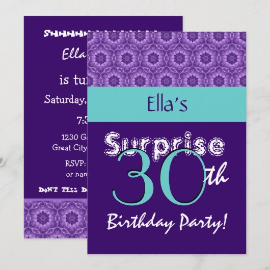 SURPRISE 30th Birthday Purpleand Turquoise G805 Kaart (Voorkant / Achterkant)