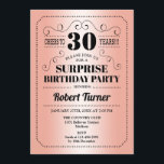 Surprise 30th Birthday - Roos Goud Zwart Kaart<br><div class="desc">Surprise 30th Birthday Invitation Retro ontwerp in faux roos gouden folie en zwart. Proost op 30 jaar! Kan ook tot elk jaar worden gepersonaliseerd.</div>