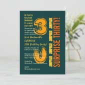 SURPRISE 30th Modern Birthday Green Gold Oranje Kaart (Staand voorkant)