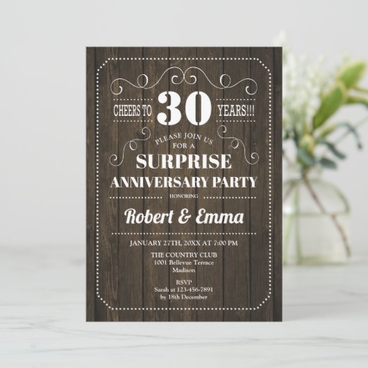 Surprise 30th verjaardagsfeest - Rustic hout Kaart (Staand voorkant)