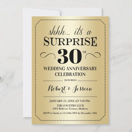 Surprise 30th Wedding Jubileum - Goud Zwart Kaart (Voorkant)