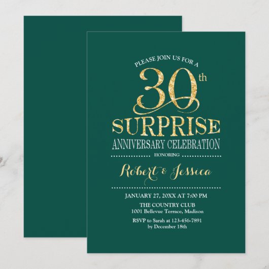 Surprise 30th Wedding Jubileum - Groen Goud Kaart (Voorkant / Achterkant)