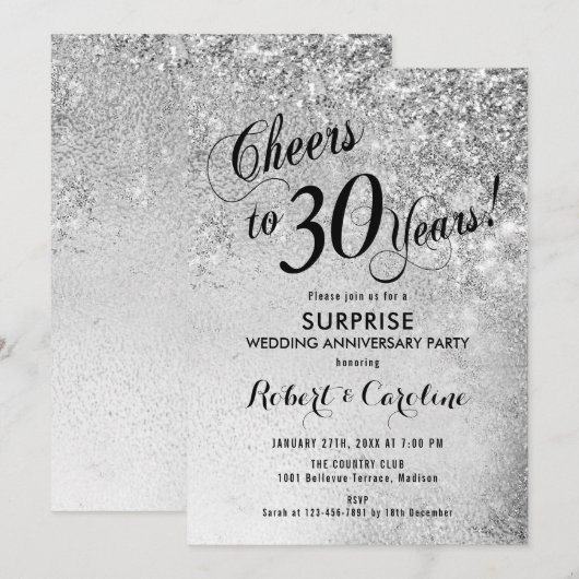 Surprise 30th Wedding Jubileum - Zilver Kaart (Voorkant / Achterkant)
