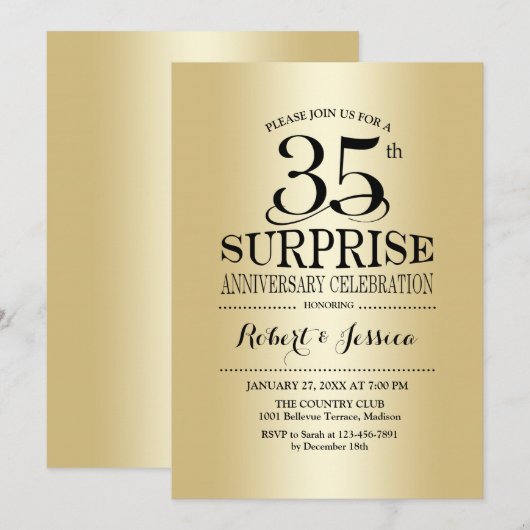 Surprise 35e trouwjubileum - Goud Kaart (Voorkant / Achterkant)