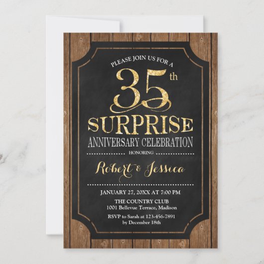 Surprise 35e trouwjubileum - Hout Goud Kaart (Voorkant)