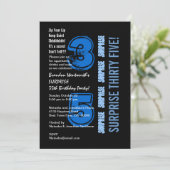 SURPRISE 35th Modern Birthday Blue en Black Kaart (Staand voorkant)