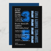 SURPRISE 35th Modern Birthday Blue en Black Kaart (Voorkant / Achterkant)