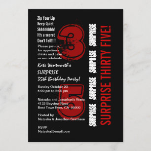 SURPRISE 35th Modern Birthday Red Black and White Kaart