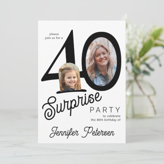 Surprise 40 modern 2 photo 40th birthday kaart (Staand voorkant)