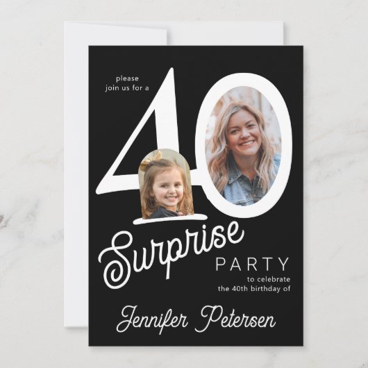 Surprise 40 modern 2 photo 40th birthday kaart (Voorkant)