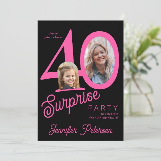 Surprise 40 modern 2 photo 40th birthday kaart (Staand voorkant)