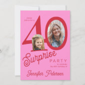 Surprise 40 modern red pink 2 photo 40th birthday  kaart (Voorkant)