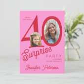 Surprise 40 modern red pink 2 photo 40th birthday  kaart (Staand voorkant)