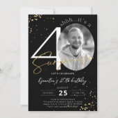 Surprise 40th Birthday Black Gold Photo Invitation Kaart (Voorkant)