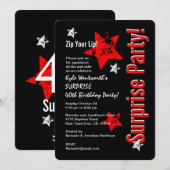SURPRISE 40th Birthday Black Red Grunge Stars 3 Kaart (Voorkant / Achterkant)