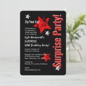 SURPRISE 40th Birthday Black Red Grunge Stars 3 Kaart (Staand voorkant)