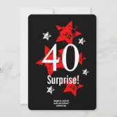SURPRISE 40th Birthday Black Red Grunge Stars 3 Kaart (Achterkant)