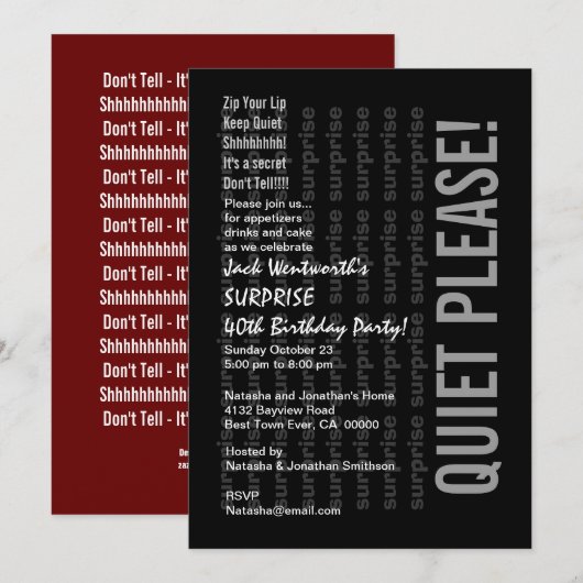 SURPRISE 40th Birthday Black White C321 Kaart (Voorkant / Achterkant)