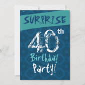 SURPRISE 40th Birthday Blue en Aqua Sjabloon W608 Kaart (Voorkant)
