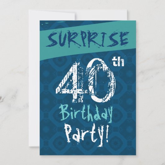 SURPRISE 40th Birthday Blue en Aqua Sjabloon W608 Kaart (Voorkant)