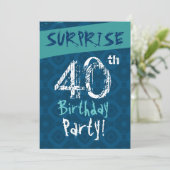 SURPRISE 40th Birthday Blue en Aqua Sjabloon W608 Kaart (Staand voorkant)