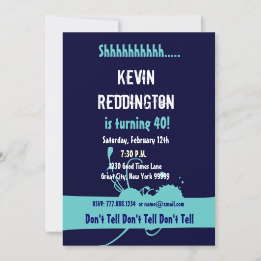 SURPRISE 40th Birthday Blue en Aqua Sjabloon W608 Kaart (Achterkant)