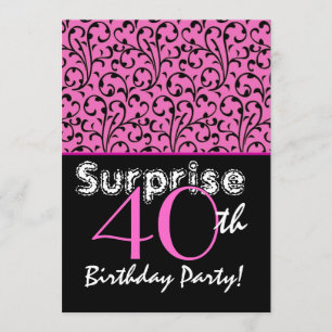 SURPRISE 40th Birthday Bright roze zwarte zwemmen Kaart