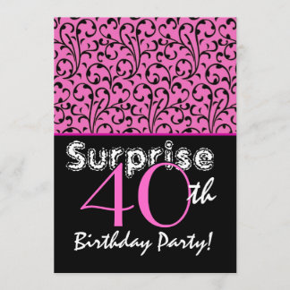 SURPRISE 40th Birthday Bright roze zwarte zwemmen Kaart