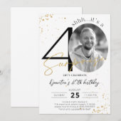 Surprise 40th Birthday Gold Photo Invitation Kaart (Voorkant / Achterkant)