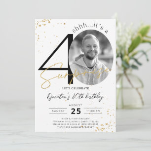 Surprise 40th Birthday Gold Photo Invitation Kaart
