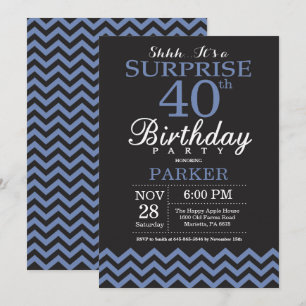 Surprise 40th Birthday Invitation Black and Blue Kaart