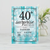 Surprise 40th Birthday Invitation Blauwgroen Glitt Kaart (Staand voorkant)
