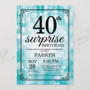 Surprise 40th Birthday Invitation Blauwgroen Glitt Kaart