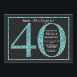 Surprise 40th Birthday Invitation Blauwgroen Glitt Kaart<br><div class="desc">Verrassing 40e verjaardag uitnodiging. Zwarte en Blauwgroen Glitter Verjaardagsfeest Uitnodigen met Krijtbord Achtergrond. Verrassingsverjaardag. Verjaardag voor volwassenen. Mannen of Vrouwen Bday Bash Party. Voor verdere aanpassing klikt u op de knop "Aanpassen" en gebruikt u onze ontwerptool om deze sjabloon te wijzigen.</div>