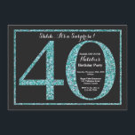 Surprise 40th Birthday Invitation Blauwgroen Glitt Kaart<br><div class="desc">Verrassing 40e verjaardag uitnodiging. Zwarte en Blauwgroen Glitter Verjaardagsfeest Uitnodigen met Krijtbord Achtergrond. Verrassingsverjaardag. Verjaardag voor volwassenen. Mannen of Vrouwen Bday Bash Party. Voor verdere aanpassing klikt u op de knop "Aanpassen" en gebruikt u onze ontwerptool om deze sjabloon te wijzigen.</div>