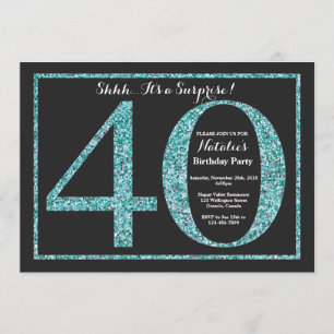 Surprise 40th Birthday Invitation Blauwgroen Glitt Kaart