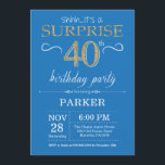 Surprise 40th Birthday Invitation Blue en Gold Kaart<br><div class="desc">Verrassend 40e verjaardag Uitnodiging met Blauwe en Gouden Glitter Achtergrond. Volwassen verjaardag. Mannen of vrouwen uitgenodigd. Elke leeftijd. Voor verdere aanpassing,  te klikken gelieve de knoop "van de Aanpassing het"en ons ontwerphulpmiddel te gebruiken om deze sjabloon te wijzigen.</div>