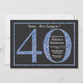 Surprise 40th Birthday Invitation Blue Glitter Kaart (Voorkant)