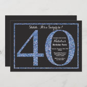 Surprise 40th Birthday Invitation Blue Glitter Kaart (Voorkant / Achterkant)
