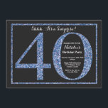 Surprise 40th Birthday Invitation Blue Glitter Kaart<br><div class="desc">Verrassende uitnodiging van 40e verjaardag. Zwarte en blauwe glitter Birthday Party nodigt uit met de achtergrond van het karton. Verrassende verjaardag. Volwassen verjaardag. Mannen of Vrouwen Bday Bash Party. Voor verdere aanpassing,  te klikken gelieve de knoop "van de Aanpassing het"en ons ontwerphulpmiddel te gebruiken om deze sjabloon te wijzigen.</div>