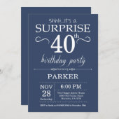 Surprise 40th Birthday Invitation Blue Kaart (Voorkant / Achterkant)