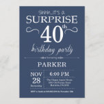 Surprise 40th Birthday Invitation Blue Kaart<br><div class="desc">Verrassend 40e verjaardag Uitnodiging met Blauwe Achtergrond. Volwassen verjaardag. Mannen of vrouwen uitgenodigd. 13e 15e 16e 18e 21e 30e 40e 50e 60e 70e 90e 100e,  elke leeftijd. Voor verdere aanpassing,  te klikken gelieve de knoop "van de Aanpassing het"en ons ontwerphulpmiddel te gebruiken om deze sjabloon te wijzigen.</div>