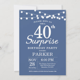 Surprise 40th Birthday Invitation Blue Kaart