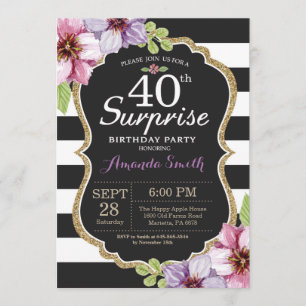 Surprise 40th Birthday Invitation Floral Gold Kaart
