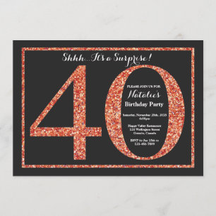 Surprise 40th Birthday Invitation Oranje Glitter Kaart
